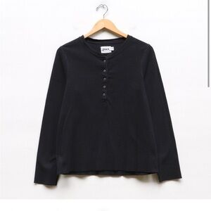 Pact Women's M Black Henry Waffle Knit Pullover Sweater